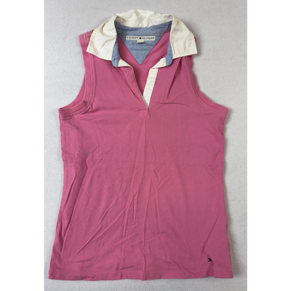 Tommy Hilfiger Y2K Large S Retro‎ Colorblock Preppy Tenniscore Polo Tank Collar